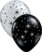 11" Silver And Black Sparkles And Swirls Latex Balloons 50pk