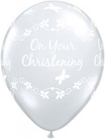 11" Diamond Clear Christening Butterflies Latex Balloons 50pk