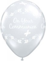 11" Diamond Clear Communion Butterflies Latex Balloons 50pk