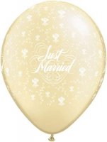 11" Pearl Ivory Just Married Flowers Latex Balloons 50pk