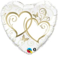 18" Entwined Hearts Gold Foil Balloons