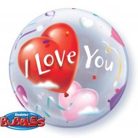 22" I Love You Hearts Around Single Bubble Balloons