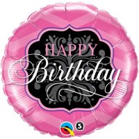 18" Happy Birthday Pink And Black Foil Balloons