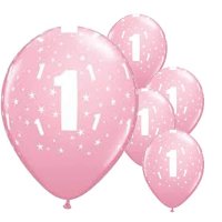 11" Age 1 Pink Latex Balloons 6pk