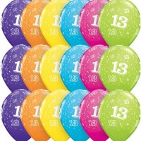 (image for) 11" Age 13 Tropical Assorted Latex Balloons 6pk
