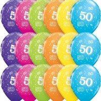 11" Age 50 Tropical Assorted Latex Balloons 6pk