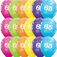 11" Age 65 Tropical Assorted Latex Balloons 6pk