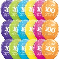 (image for) 11" Age 100 Tropical Assorted Latex Balloons 6pk