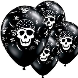 (image for) 11" Pirate Skull & Cross Bones Latex Balloons 6pk