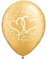 11" Gold Entwined Hearts Latex Balloons 25pk