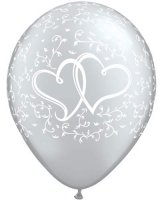 11" Silver Entwined Hearts Latex Balloons 25pk