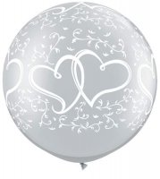 30" Silver Entwined Hearts Giant Latex Balloons 2pk