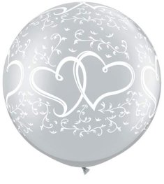 (image for) 30" Silver Entwined Hearts Giant Latex Balloons 2pk