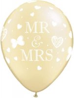 11" Mr And Mrs Pearl Ivory Latex Balloons 25pk