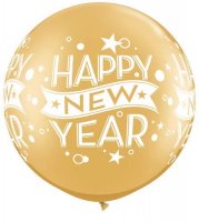 30" Gold New Year Confetti Dots Wrap Latex Balloons 2pk