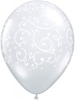 5" Diamond Clear Filigree & Hearts Latex Balloons 100pk