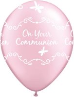 11" Pearl Pink Communion Butterflies Latex Balloons 25pk