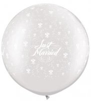 30" Pearl White Just Married Flowers Giant Latex Balloons 2pk