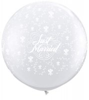 3ft Just Married Flowers Neck Down Giant Latex Balloons 2pk
