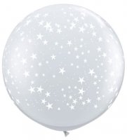 3ft Diamond Clear With White Stars Giant Latex Balloons 2pk