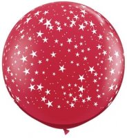 3ft Red With White Stars Around Giant Latex Balloons 2pk