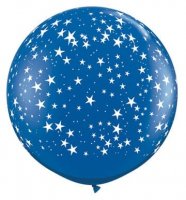 3ft Sapphire Blue With White Stars Giant Latex Balloons 2pk