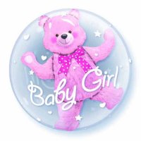 24" Baby Pink Bear Double Bubble Balloons