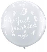 3ft Just Married Butterflies Neck Down Giant Latex Balloons 2pk