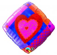 18" Heart Accent Patterns Diamond Foil Balloons