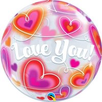 22" Love You Doodle Hearts Single Bubble Balloons