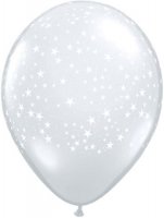 16" Diamond Clear With White Stars Latex Balloons 50pk