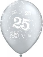 11" 25 Around Silver Latex Balloons 25pk