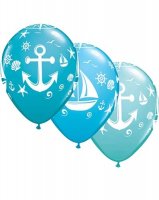 (image for) 11" Nautical Sail Boat & Anchor Latex Balloons 25pk