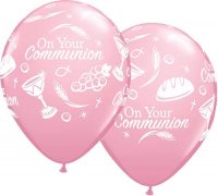 11" Pink Communion Symbols Latex Balloons 25pk