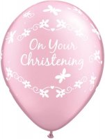 11" Pearl Pink Christening Butterflies Latex Balloons 25pk