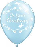 11" Pearl Blue Christening Butterflies Latex Balloons 25pk