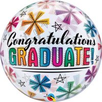 22" Congratulations Graduate & Stars Single Bubble Balloons