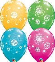 11" Scribble Circles & Flowers Latex Balloons 25pk