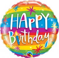 18" Birthday Rainbow Stripes Foil Balloons