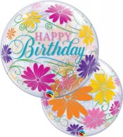 22" Birthday Flowers & Filigree Single Bubble Balloons