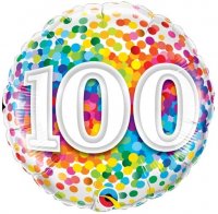 18" 100 Rainbow Confetti Foil Balloons