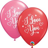 11" I Love You Hearts Script Latex Balloons 25pk