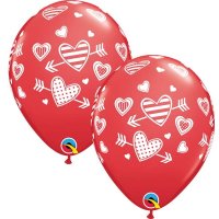 11" Red Hearts And Arrows Latex Balloons 25pk