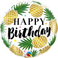 18" Happy Birthday Golden Pineapples Foil Balloons