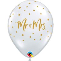 (image for) 11" Mr And Mrs Gold Dots Latex Balloons 25pk