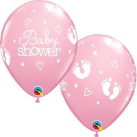 11" Pink Baby Shower Footprints & Hearts Latex Balloons 25pk