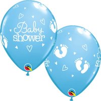 11" Blue Baby Shower Footprints & Hearts Latex Balloons 25pk
