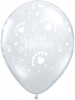 11" Just Married Diamond Clear Hearts Latex Balloons 50pk