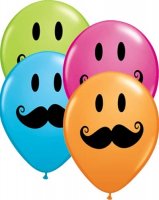 11" Smile Face Moustache Latex Balloons 50pk