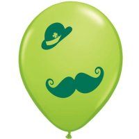 11" St Patricks Derby And Moustache Latex Balloons 50pk